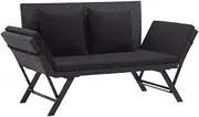 vidaXL Garden Bench with Cushions Side Adjustable Outdoor Backyard Park Patio Seating Lounge Bed Sunbed Furniture 176cm Black Poly Rattan