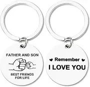 [YangQian] Dad Birthday Gift from Son Gifts Keychains for Men Daddy Son Christmas Presents for Papa Gifts for Father and Son Best Friends for Life Remember I Love You Keychain Engraved Double Sided Keychain