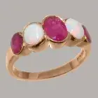 Solid 9k Rose Gold Natural Ruby & Opal Womens Band Ring - Sizes 4 to 12