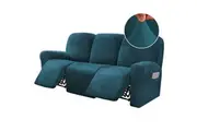8-Pieces Recliner Covers Velvet Stretch Couch Covers Slipcovers Thick Soft , Large , Deep Teal