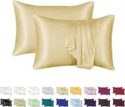 Luxurious Silky Satin Pillowcase for Hair and Skin - Set of 2 - Vegan Friendly - Standard Size - Silk Satin - Super Soft and Smooth, Cooling - Vegan (Gold)