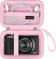 Canboc Camera Case for Canon PowerShot G7 X Mark II/ G7X Mark III / V1 Digital 4K Vlogging Camera, Point and Shoot 4K Video Camera Bag, Zipper Mesh Pocket fits USB Cable, Batteries, Pink
