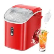 Portable Ice Maker Countertop wiht Handle/Indicator Lamps, 7Mins RED ROUND