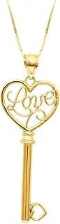 [JewelryWeb] 14k Yellow Gold Shiny Box Chain Spring-Ring Clasp Key Pendant Love Heart Necklace 46 Centimeters Chain-Necklace for Women and Men