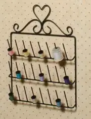 SEWING THREAD SPOOL HOLDER WALLHANGER HEART BLACK METAL 16" x 12 1/2"
