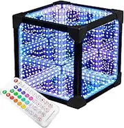 Infinity Mirror Tunnel Light, Desktop Rgb Sound Reactive Lamp with Remote Control and Usb Interface, Table Colors Cool Cube Night Lights for Games Halloween Party Bar Birthday Gift. 10.8*10.8*10.8cm