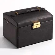 Jewelry Box With Drawer Handle Mirror Pu Leather 3 Layer Storage Case Organizer