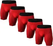 [Generic] Men Sport Long Boxer Brief Running Workout Fitness Shorts Compression Underwear for Men Athletic Short, Red-pc5, Medium