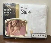 Vintage Full Double Fitted Bottom Sheet White No Iron Percale NEW NOS