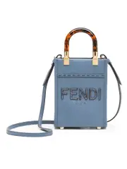 Fendi Mini Sunshine Shopper in Blue Leather and Elaphe