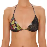 Roberto Cavalli Triangle Bikini Top with Floral Pattern Black