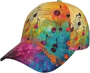 [YANYU] Colorful Music Notes Print Adjustable Snapback Hat Baseball Cap Comfortable and Stylish for Men and Women, Black, One Size