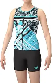 [arena] Swimwear Fitness Separates (Coverback, Middle Leg, Insert Pad), Women's, Blue x Black (BLBK)