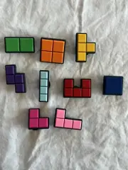 9 Pc Rainbow Tetris Shapes Shoe Charms - Excellent Condition
