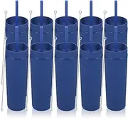 Volhoply 16oz Plastic Skinny Tumblers Bulk 10 Pack,Double Wall Tumbler with Lid and Straw,BPA Free Matte Acrylic Iced Coffee Cups with Straw,480ML Reusable Cute Mug for Parties,DIY Gift(Navy,10 Set