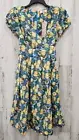 UNIQUE VINTAGE Blue Lemon Print Tie Back Swing Midi Dress Size SMALL**Pockets**