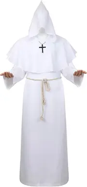 Morakot Monk Robe Priest Costume Friar Robe Medieval Costume Priest Halloween Costumes For Men 6363fr-white Medium