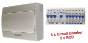 Complete 12 Pole Distribution Switchboard Safety Switches - 2 x RCD / 8 x MCB
