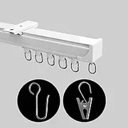 MaKefeile Ceiling Mount Curtains Track Room Divider Privacy Partition Separator Curtain Tracks Rods Heavy Duty RV Shower Outdoor Rail Clip Hook Set, White 3-15ft