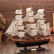 Wooden Sailboat Model 8.5" Tall Marine Coastal Sailing Ship Model Mediterranean Style Wood Handcrafted Sailing Boat Vintage Nautical Ocean Theme Sail Boat Ornaments Home Office Tabletop Decors