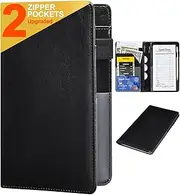 Server Books for Waitress - R64 Leather Waiter Book Server Wallet with Zipper Pocket, Cute Waitress Book & Waitstaff Organiser with Money Pocket Fit Server Apron(Classic Black)