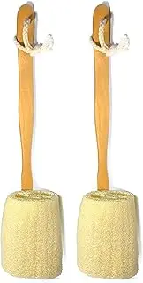 2 Pack Natural Exfoliating Loofah luffa loofa Bath Brush On a Stick - with Long Wooden Handle Back Brush for Men & Women - Shower Sponge Body Back Scrubber
