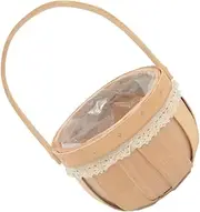 WEKAMOS Small Round Handmade Woven Flower Basket with Lace Embellishment Rustic Wood Storage Basket for Home Decor Table Centerpiece Planter Pot for Weddings and