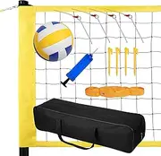Portable Volleyball Net, Outdoor Volleyball Set with Height Adjustable Poles, Volleyball Ball, Pump, Boundary Line and Carrying Bag for Backyard Beach Pool