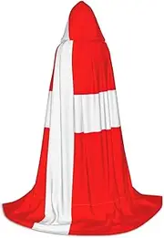 SKKNT Denmark Danish Flag Print Halloween Hooded Cloak Full Length Cape With Hood For Men And Women For Carnival