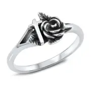 Rose Cross Leaf Oxidized Cute Filigree Ring .925 Sterling Silver Band Sizes 4-10
