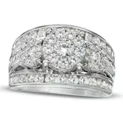 2.0 CT. T.W. Natural Diamond Frame Three Stone Multi-Row Engagement Ring in Solid 14K White Gold