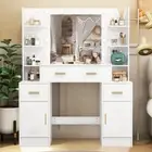 White Dressing Table with 11 LED Bulbs Mirror Makeup Desk Vanity Table 3 Drawers