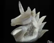 4.1" Agate Geode Carved Crystal Unicorn, Crystal Healing