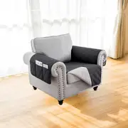 Recliner Sofa Cover Backless for 1/2/3 Seater with Pocket, Slipcovers Reversible Washable Elastic Adjustable Strap for home,Black