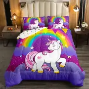 Girls Unicorn Comforter Set Twin Girls Bedding Set Cute Rainbow Unicorn Print...