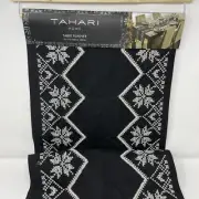 Tahari Home Table Runner Snowflake Stitch 16”x72” Black, White, Beaded, Tessle