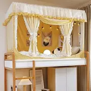 Bed Tent Girl Lace Ruffles Dream Tents Portable Privacy Sleeping Bed Canopy,Indoor Big Space with 3 Doors,Blackout 90% Drapes for Kids and Adult(Yellow,75" Lx31 Wx35 H)