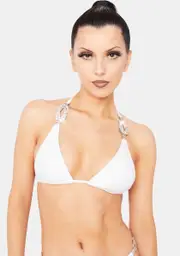 [Hustler] White Rhinestone Micro Triangle Bikini Top