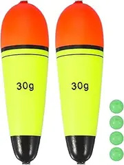 uxcell Fishing Slip Bobbers, EVA Foam Bobbers Slip Floats with Fish Beads, 1.1 Oz Floatage Fit for Perch Carp Bass Fishing Corks Saltwater Freshwater (2 Pack, Red/Yellow)