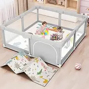 Large Baby Playpen with Mat - 200 x 180 cm Baby Play Yard for Toddler Indoor & Outdoor Kids Activity Center, Sturdy Safety Play Yard with Soft Breathable Mesh