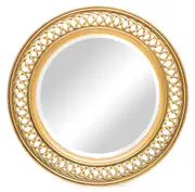Hand Carved Round Wooden Wall Mirror in Rustic Gold
