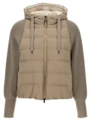 [Brunello Cucinelli] Brunello Cucinelli-Two-Material Puffer Jacket Giacche Beige-Donna 44IT