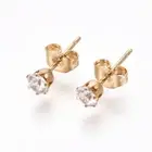 Cubic Zirconia Simple Hypoallergenic Stud Earrings For Women CZ Studs 4.5mm Gold
