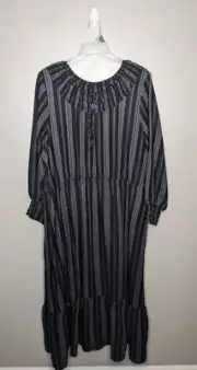 NWT Terra & Sky Womens Plus 3X Black Long Sleeve Pheasant Maxi Dress