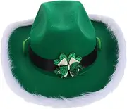 [WOONEKY] Green Tie Beanie Hat Green Cowboy Hat Green Cowgirl Hat St Patrick's Headwear Western Hat for Women St Patricks Day Cowhat Accessories Leprechaun Hat St Patrick Hat Green Hat Cloth