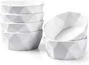 6 Oz Porcelain Ramekins/Dessert Bowls - Delling Geometric Ramekins Souffle Dishes - White Snack/Ramekins/Creme Brulee Dish Set for Baking, Dessert, Ice Cream - Ramekins Oven Safe Set of 6