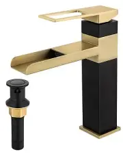 Waterfall Matte Black Bathroom Faucet, 360&#176; Swivel Spout Single Hole Brushe