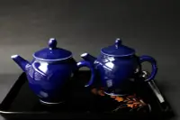 在飛比找Yahoo!奇摩拍賣優惠-日本京都清水燒平安井上春峰作霽藍釉后手急須 陶瓷茶壺 茶器
