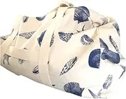 [DEIDAA] Duffle Bags - Canvas Bags For Women - Shell Printed Bags - Collapsible Large Bags For Travel - Made Of High-Quality Cotton - Bag With Straps, Handle & Zip - Foldable & Multi-Purpose - White, Blue