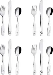 Exzact Children's Cutlery12pcs Stainless Steel 18/10 Kids Cutlery/Toddler Utensils/Flatware - 4 x Forks, 4 x Safe Dinner Knives, 4 x Table Spoons - Safari - Giraffe Elephant Lion